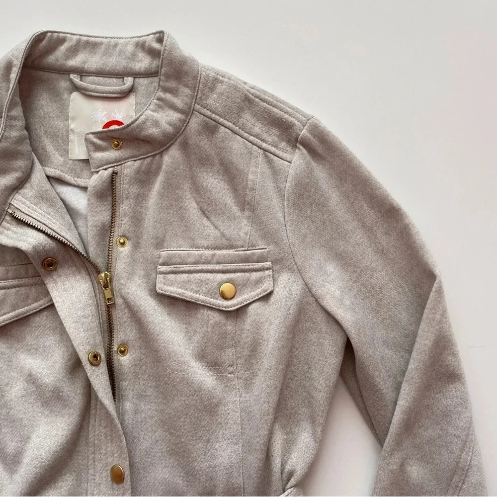 GUESS Tie Winter Jacket Cozy Coat Beige Tan Neutral Size Medium Gold Hardware - Picture 3 of 15